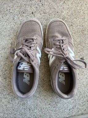 New Balance 480 Taupe Suede Sneakers with White Logo